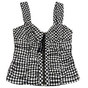 Leifsdottir for Anthropologie Gingham Zip Front Top, Sz 2